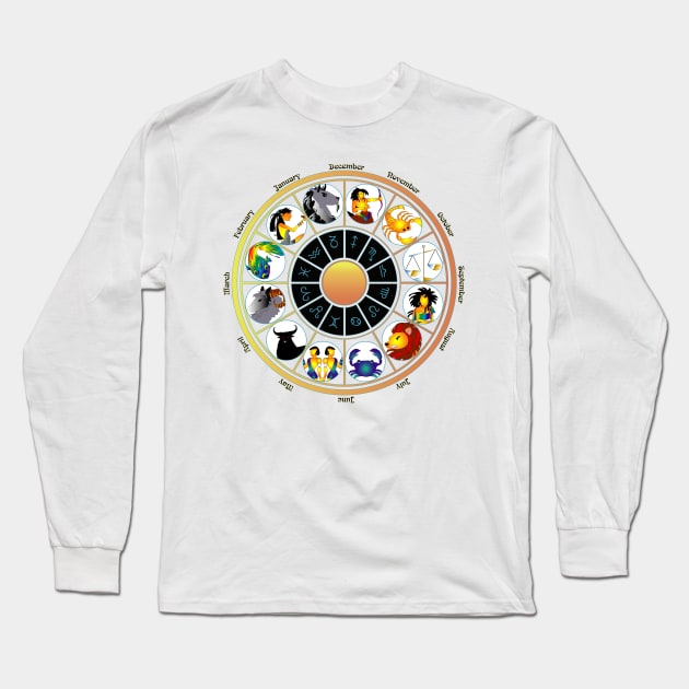 Whimsical Zodiac Wheel Long Sleeve T-Shirt by The Cuban Witch